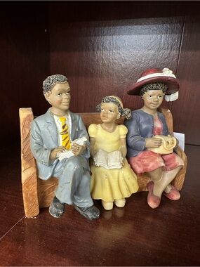 Vintage Church Family Bench Figurine Black Americana Style Folk Art Statue Decor